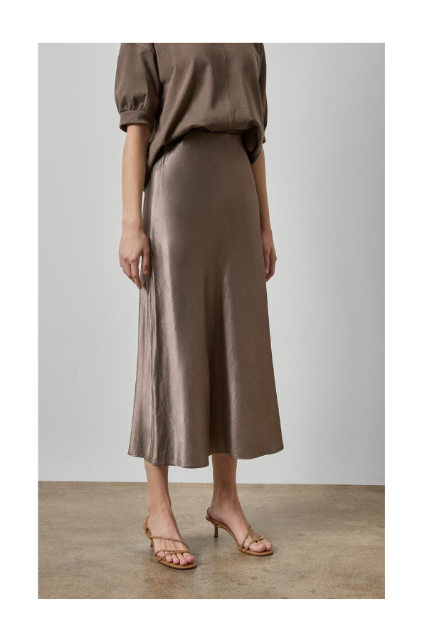 Slub Woven Bias Skirt in Shiitake