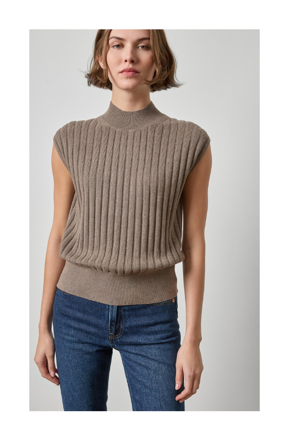 Mock Neck Wedge Sweater in Mink