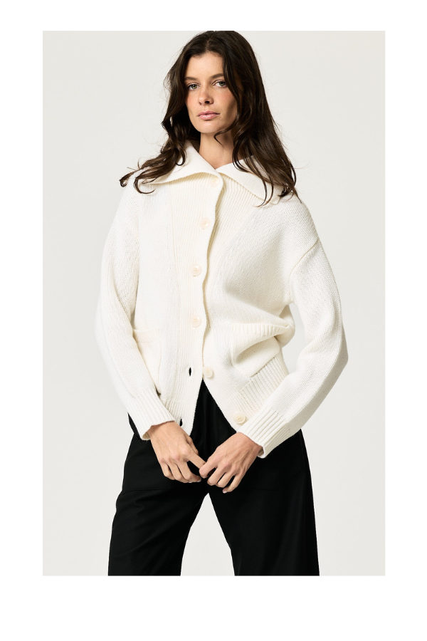 Button Up Turtleneck Cardigan in Ivory