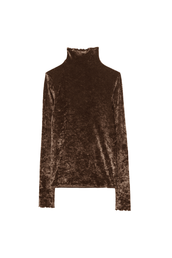 Flocked Stretch Tulle Turtleneck in Fondant