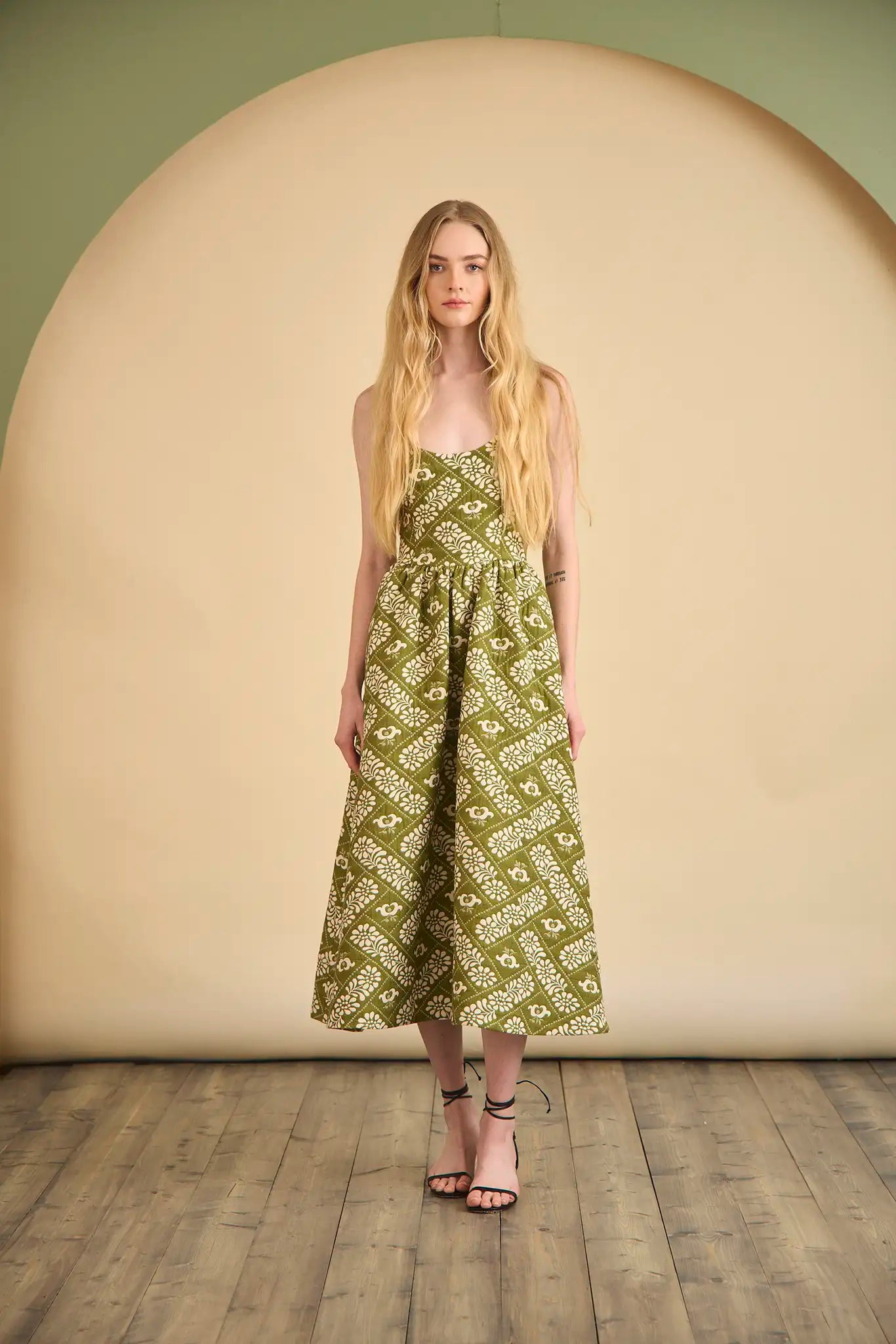 Maddy Dress in Legacy Jacquard Olive