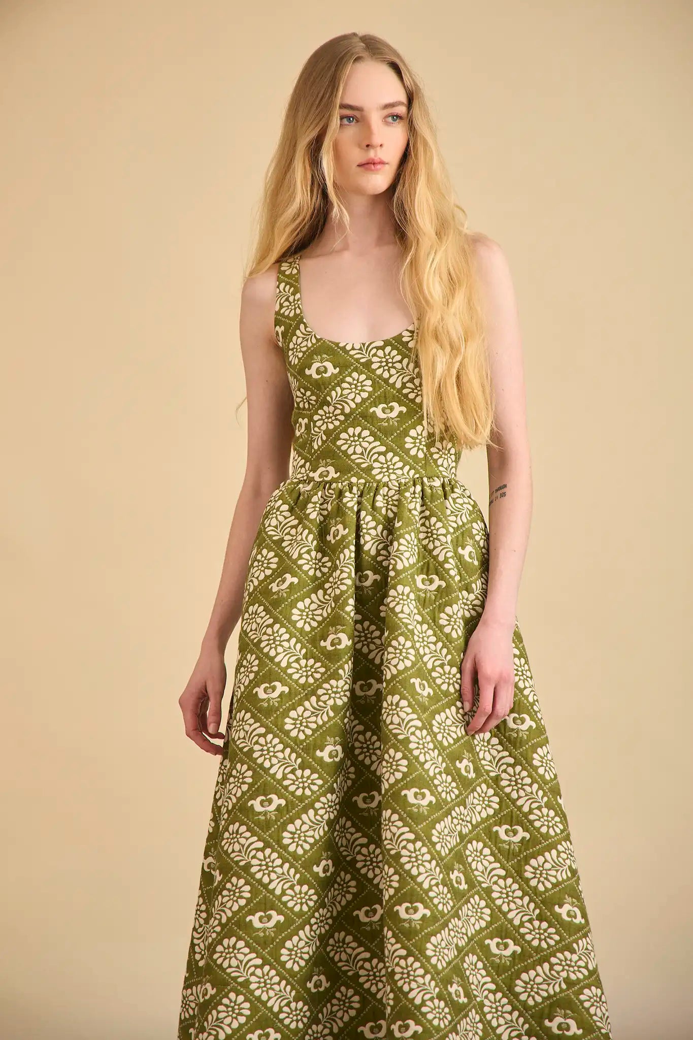 Maddy Dress in Legacy Jacquard Olive