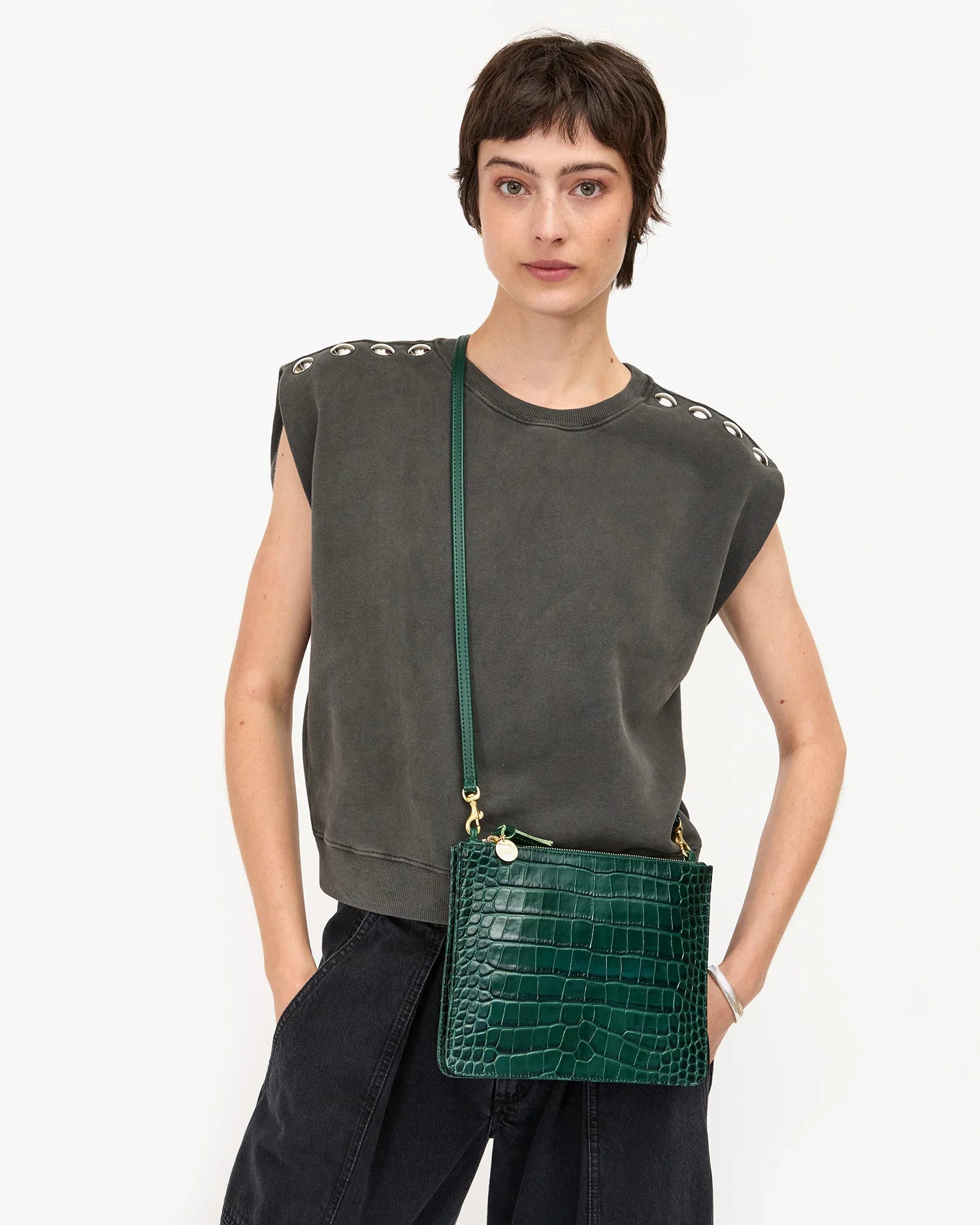 Margot Double Sac Bretelle in Autumn Croco Deep Pine