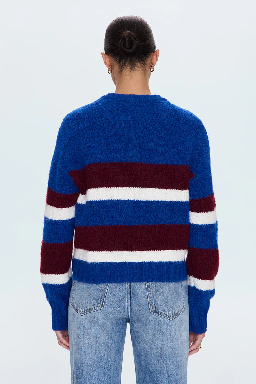 Adina Everyday Sweater in Azure Claret Stripe