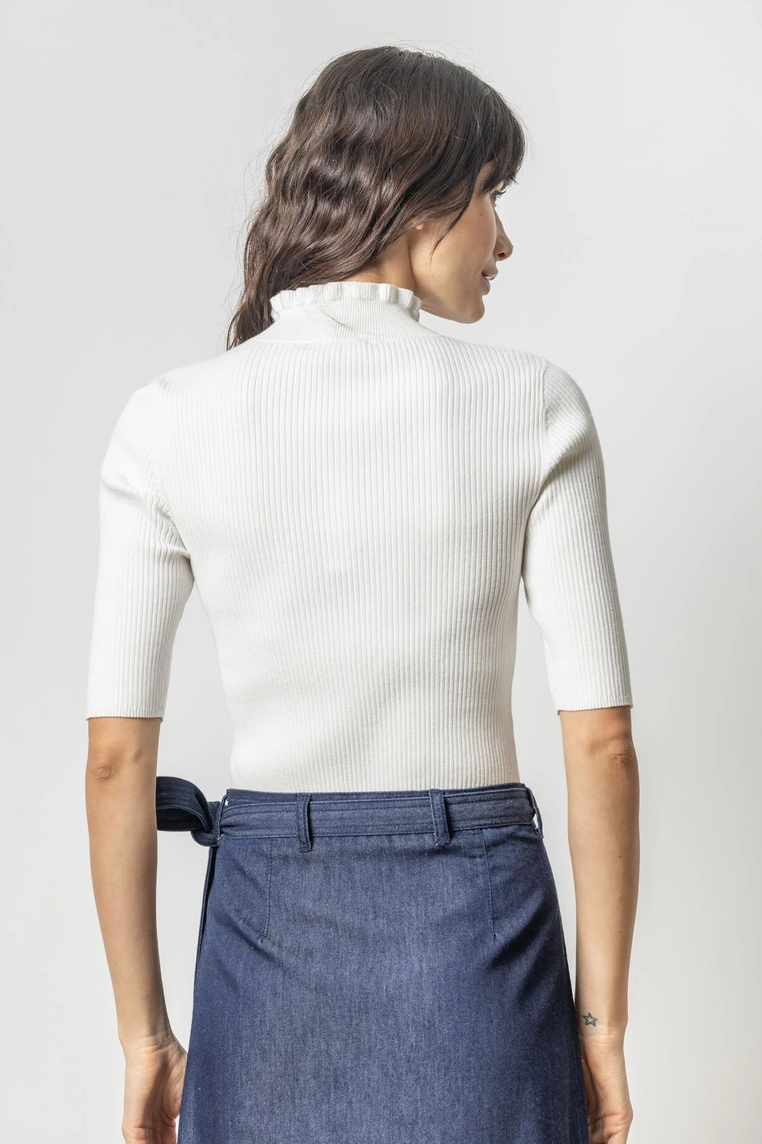 Ruffle Mock Neck Sweater in White