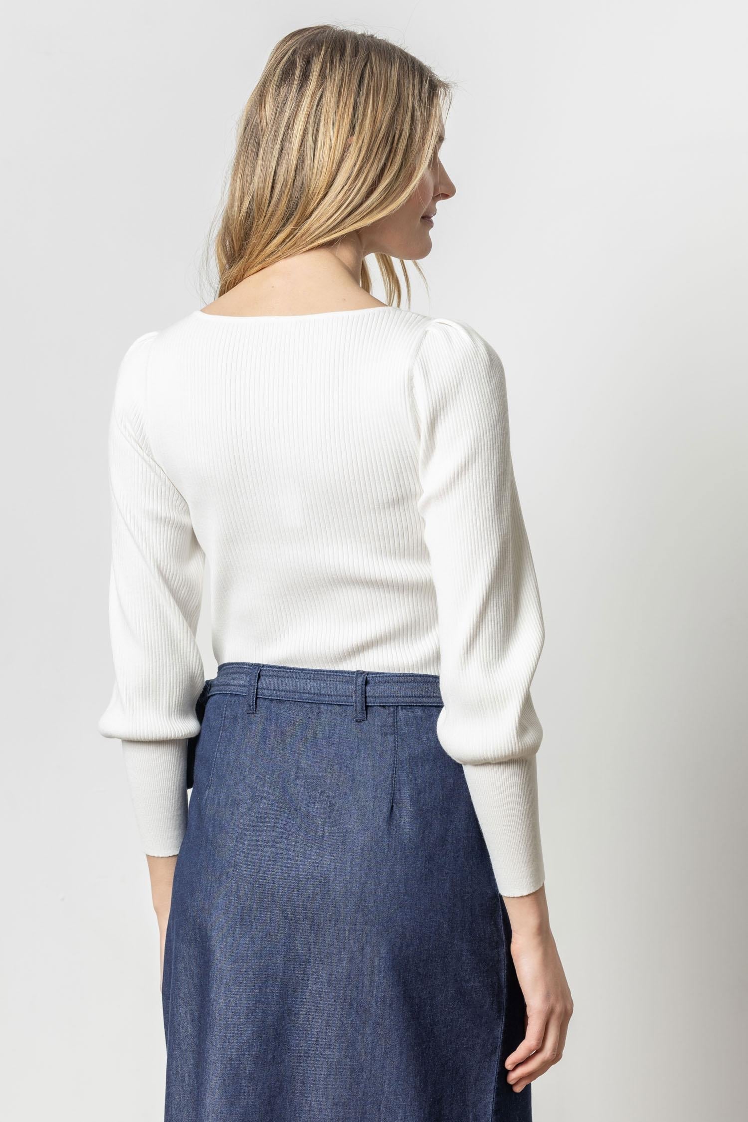 Full Sleeve Square Neck Sweater in White