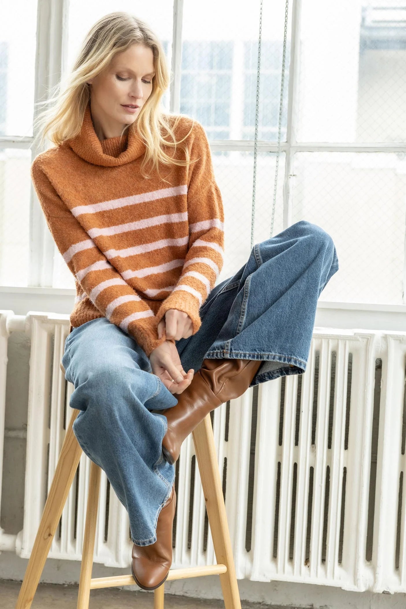 Striped Turtleneck Sweater in Nutmeg Stripe