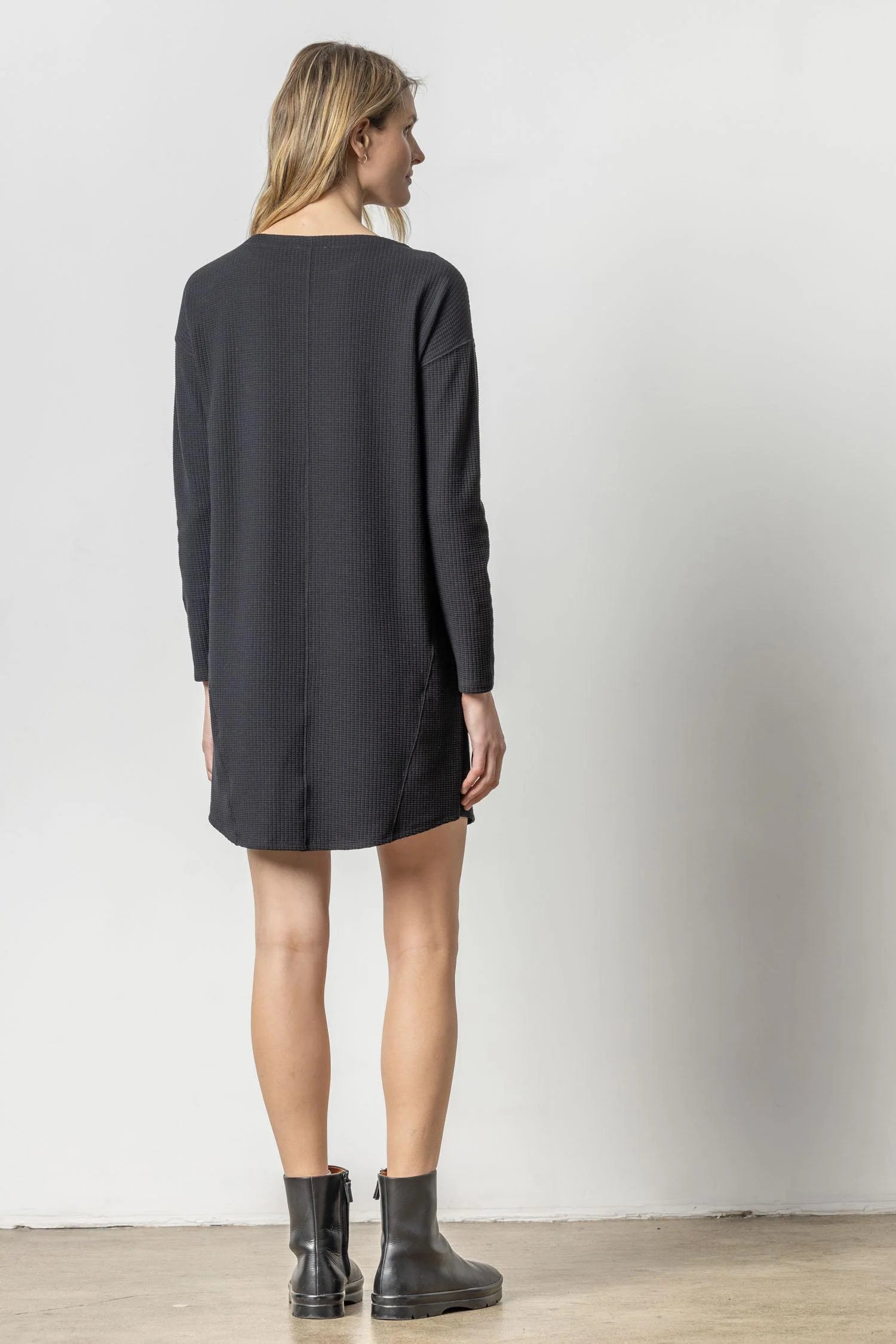 Seamed Boatneck Dress in Black