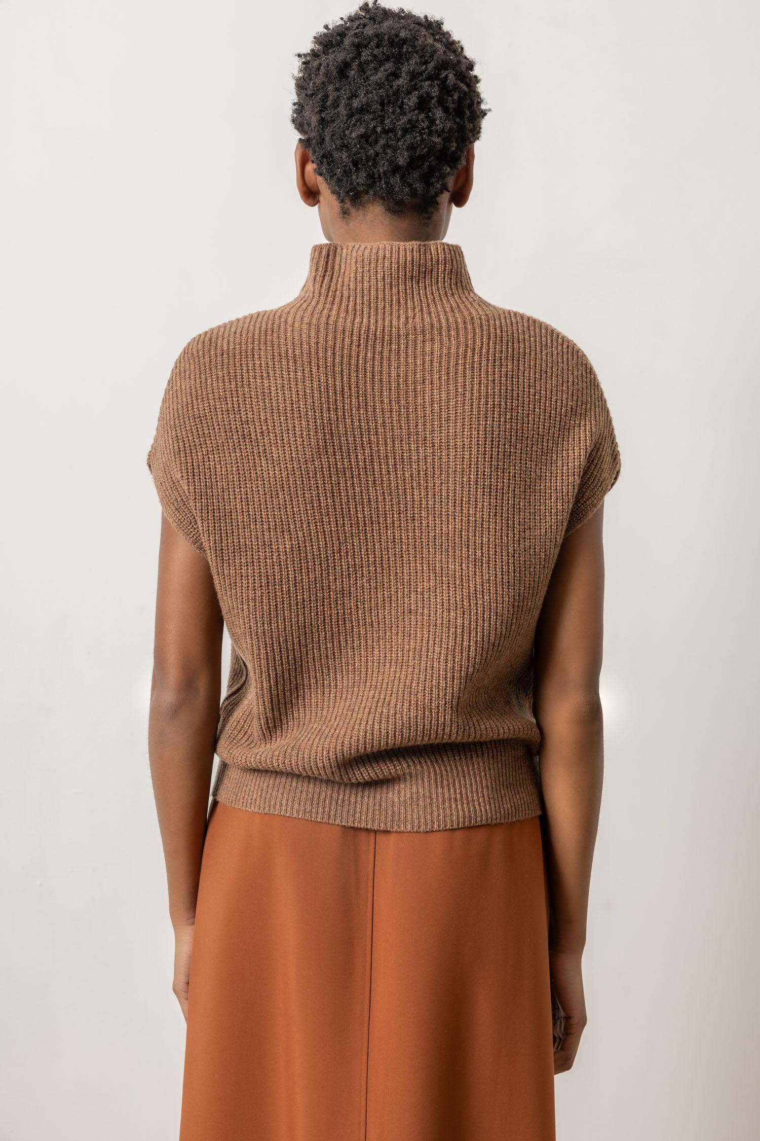 Ribbed Funnel Neck Sweater in Acorn