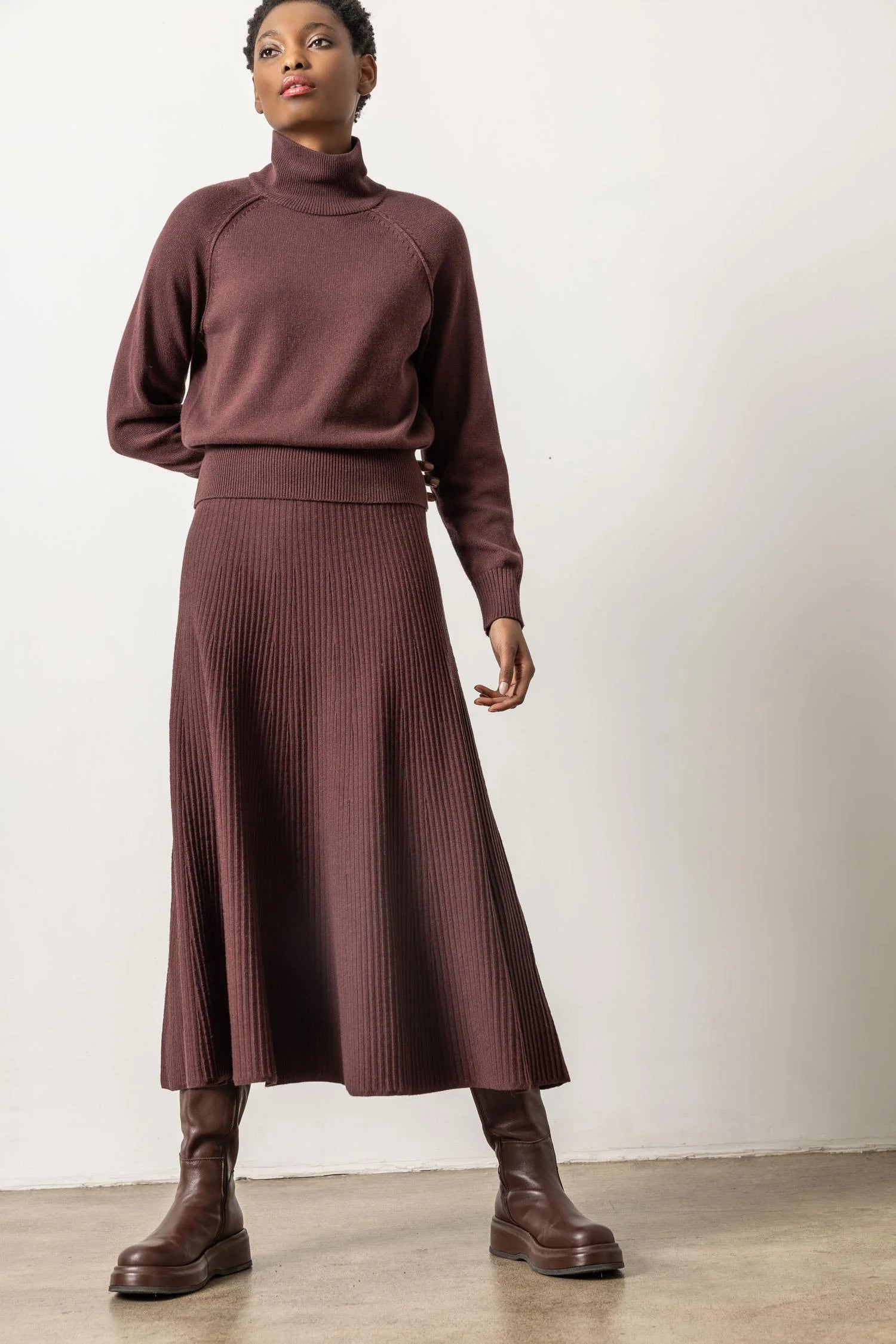 Flared Sweater Skirt in Port