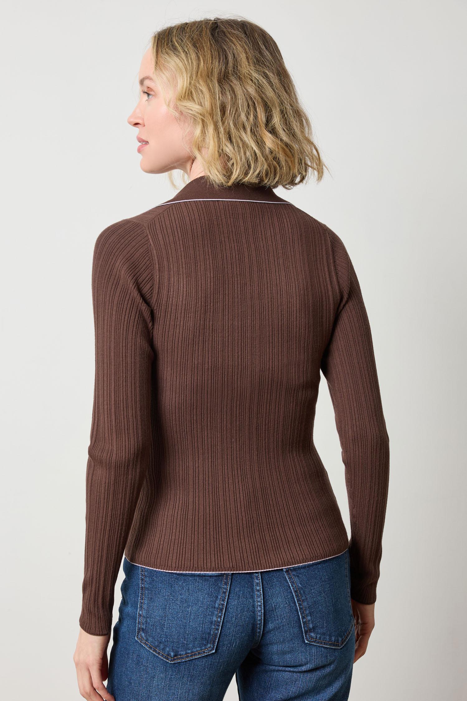 Long Sleeve Rib Henley Sweater in Mink