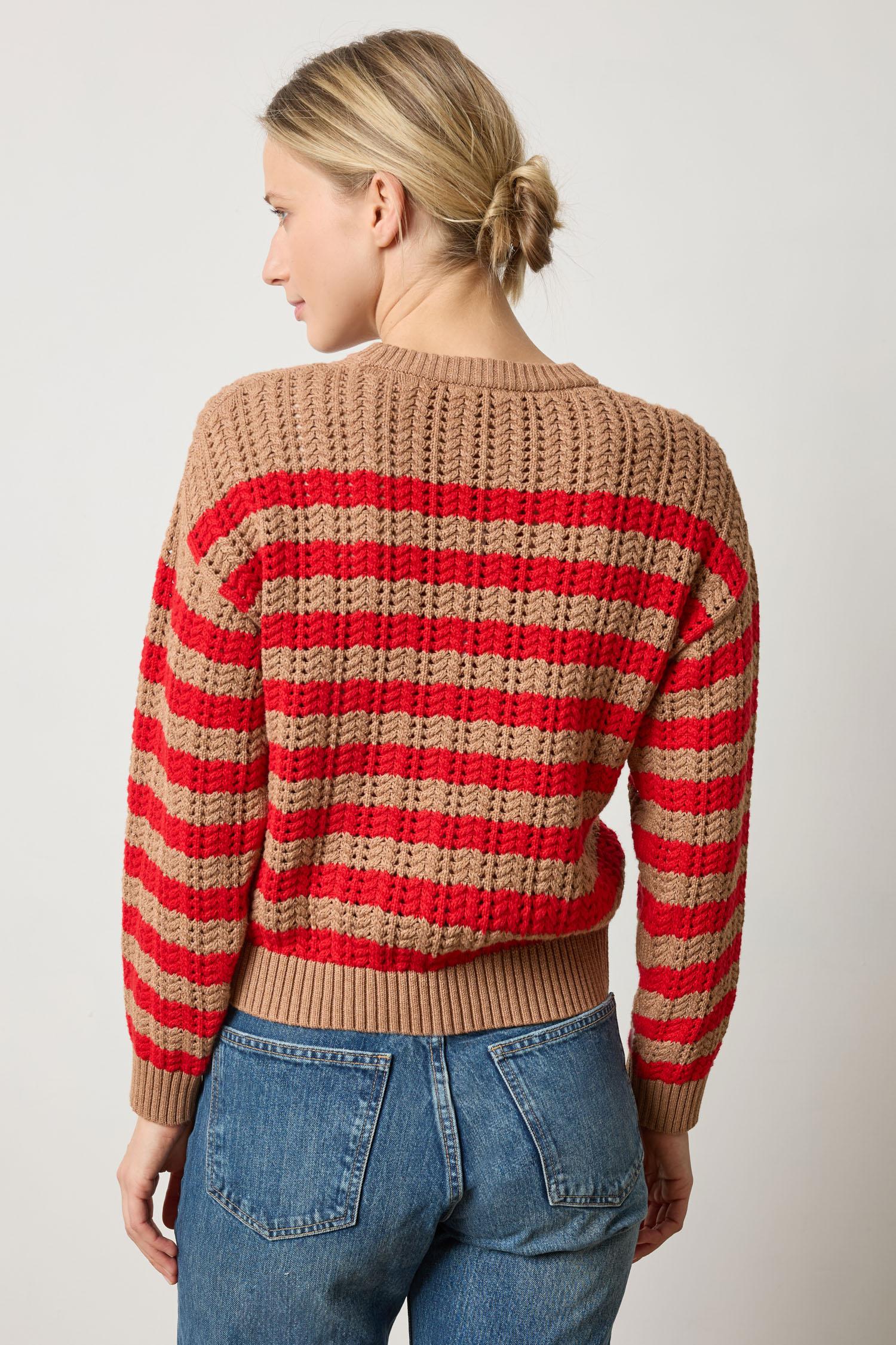 Stripe Stitch Sweater in Acorn/Scarlet