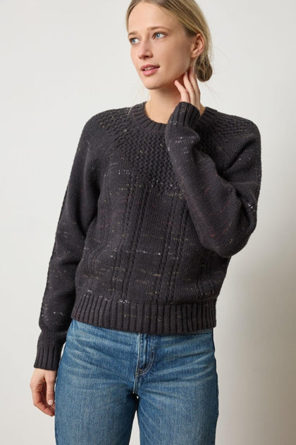 Open Stitch Crewneck Sweater in Black Combo