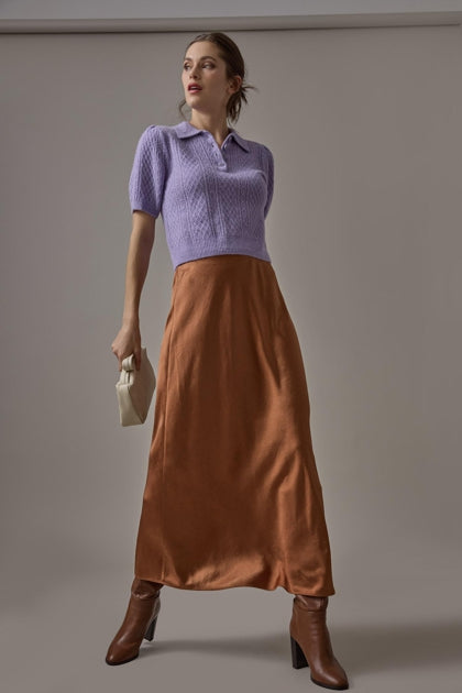 Satin Bias Maxi Skirt in Copper