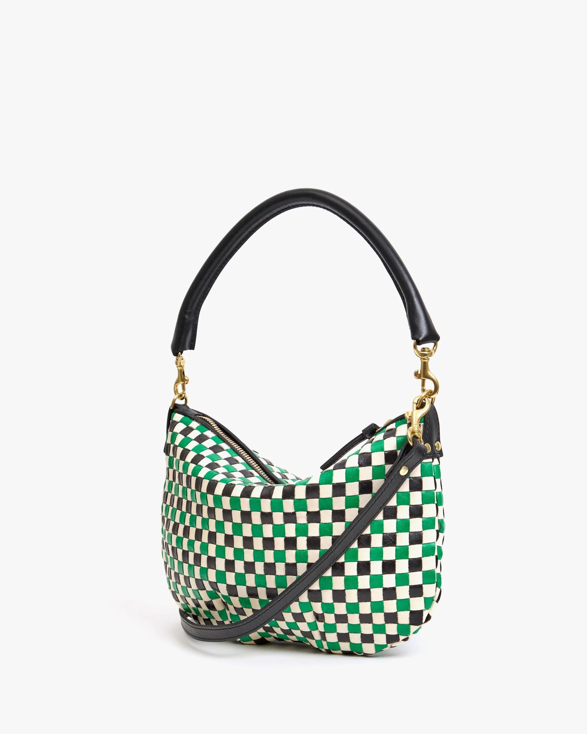 Petit Moyen Messenger in Green Apple Multi Woven Checker
