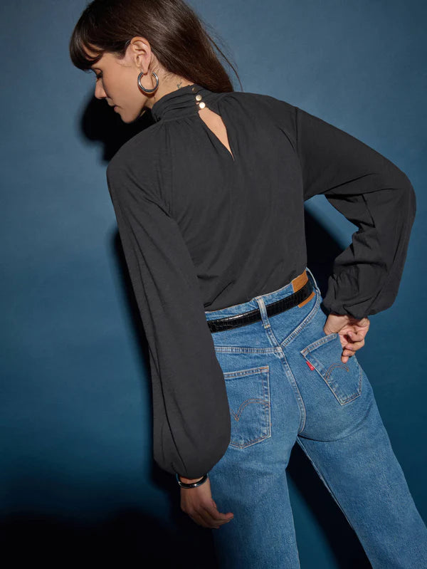 Rosalie Keyhole Blouse in Jet Black