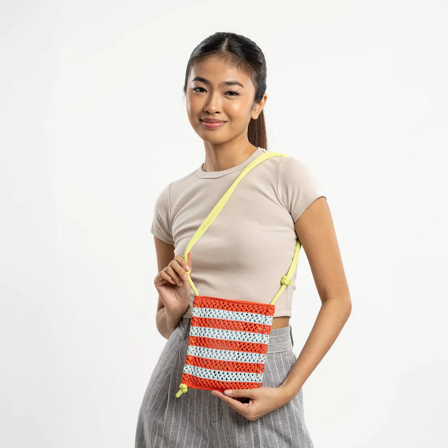 Stripe Raffia Phone Sling in Poppy Stone Blue