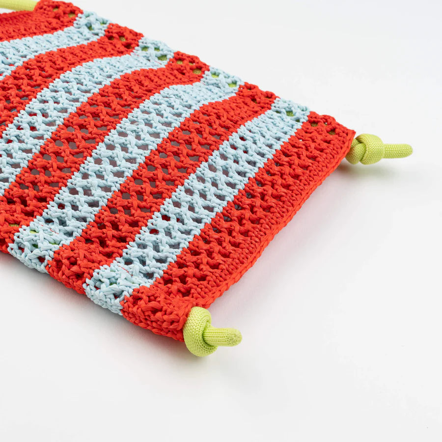 Stripe Raffia Phone Sling in Poppy Stone Blue