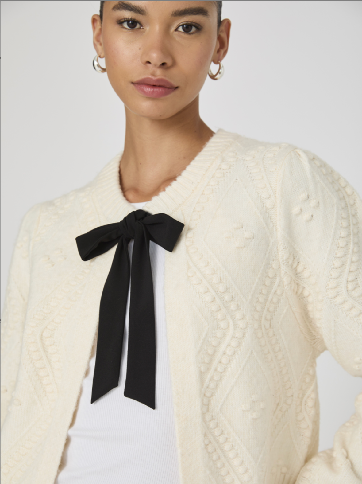 Kitty Bobble Cardigan in Winter White