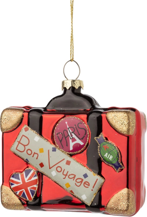 Glass Bon Voyage Suitcase Ornament