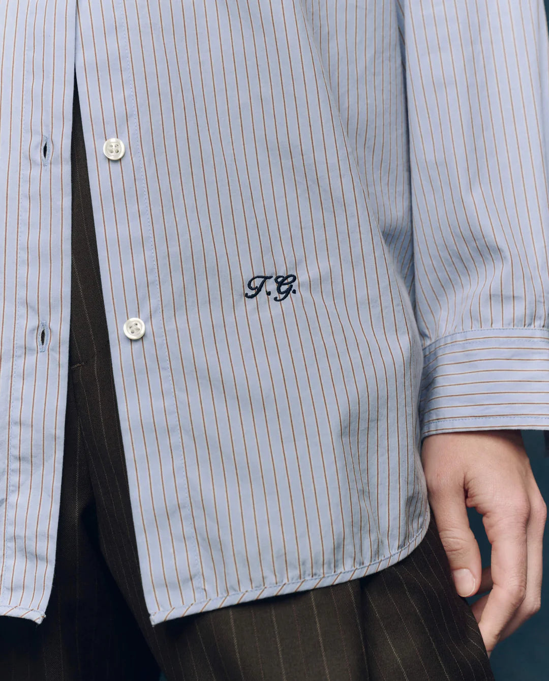 The Menswear Button Up in Alumni Stripe