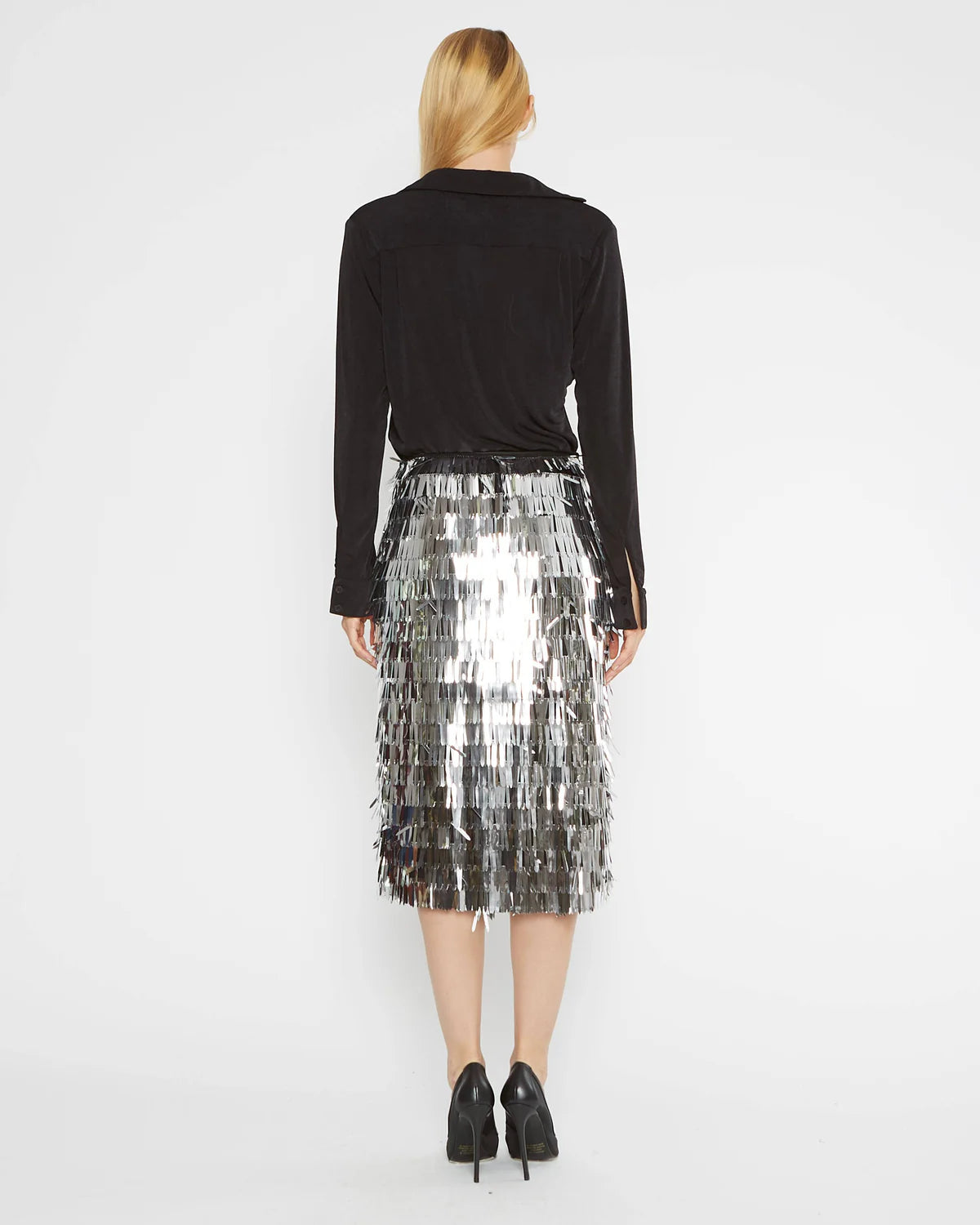 Tinsel Midi Skirt in Silver