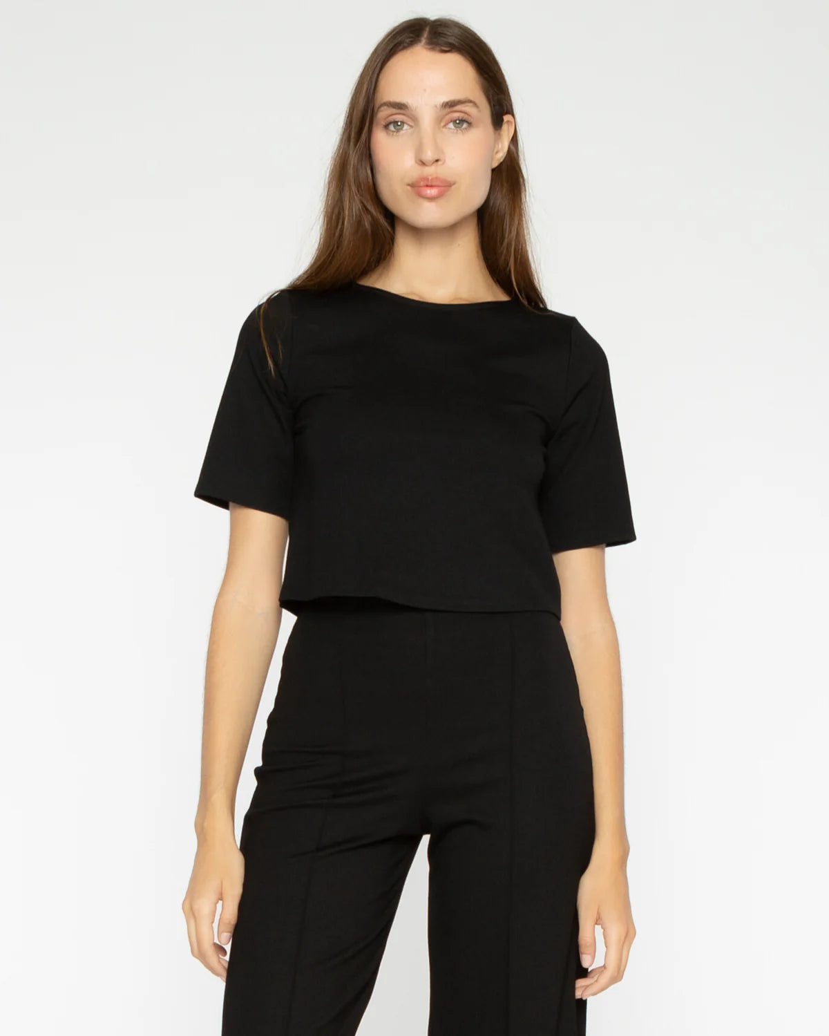 Ponte Knit Short Sleeve Top in Black