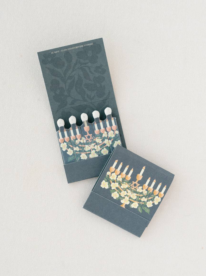 Floral Illustrated Menorah Printed 10 Stem Matchbooks