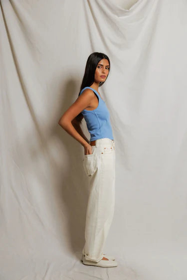 Cotton Binded Tank in Pacific Blue