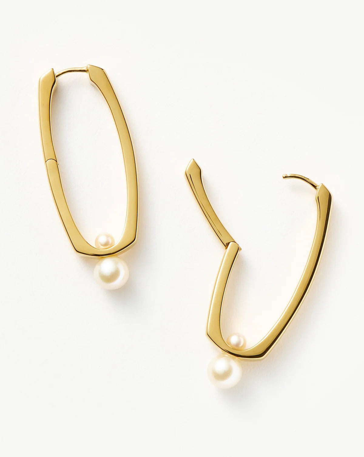 Button Pearl Ovate Hoop Earrings