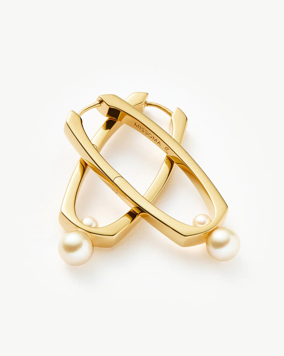 Button Pearl Ovate Hoop Earrings