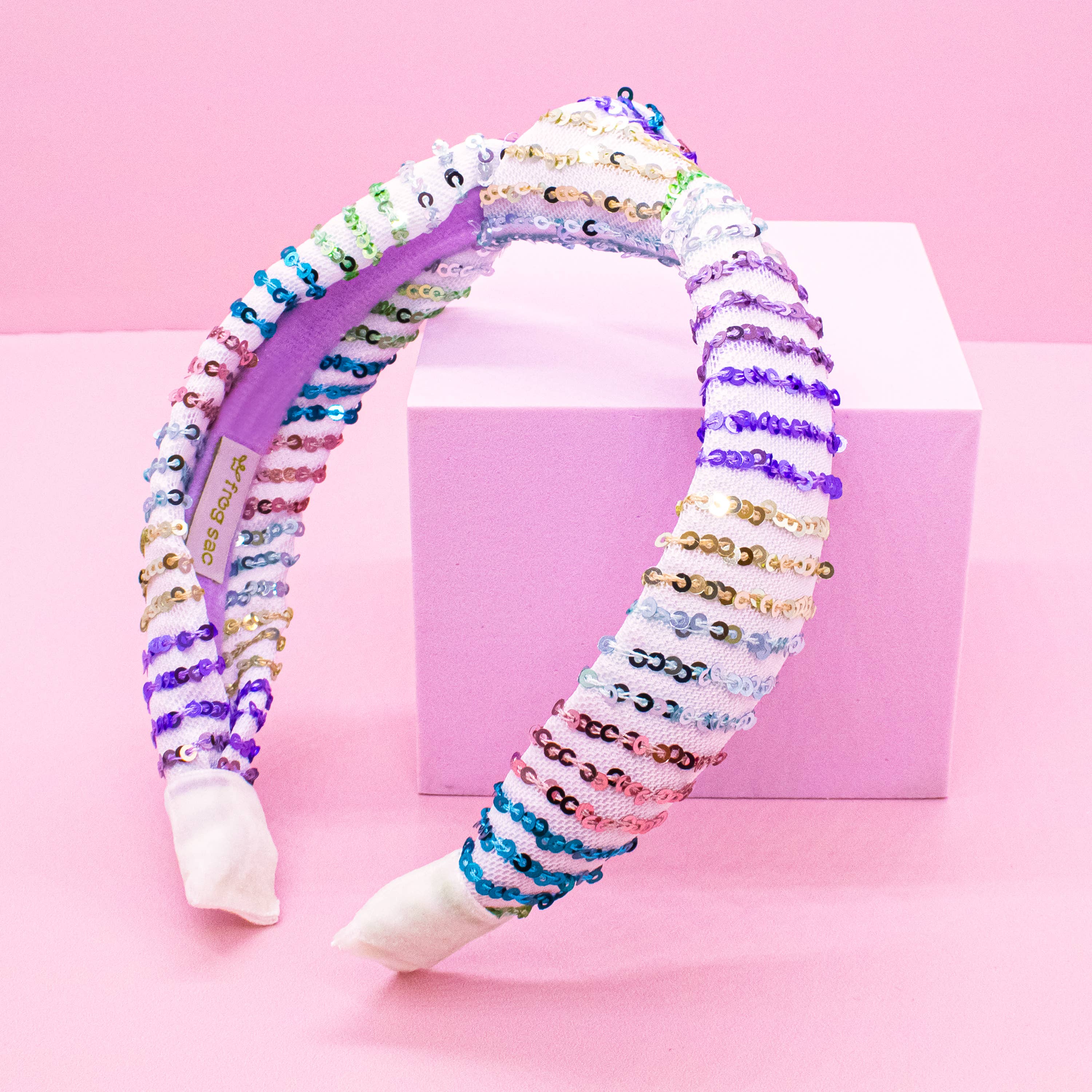 Kids Knot Headband - Rainbow Sequin Knotted Hair Accessories: White