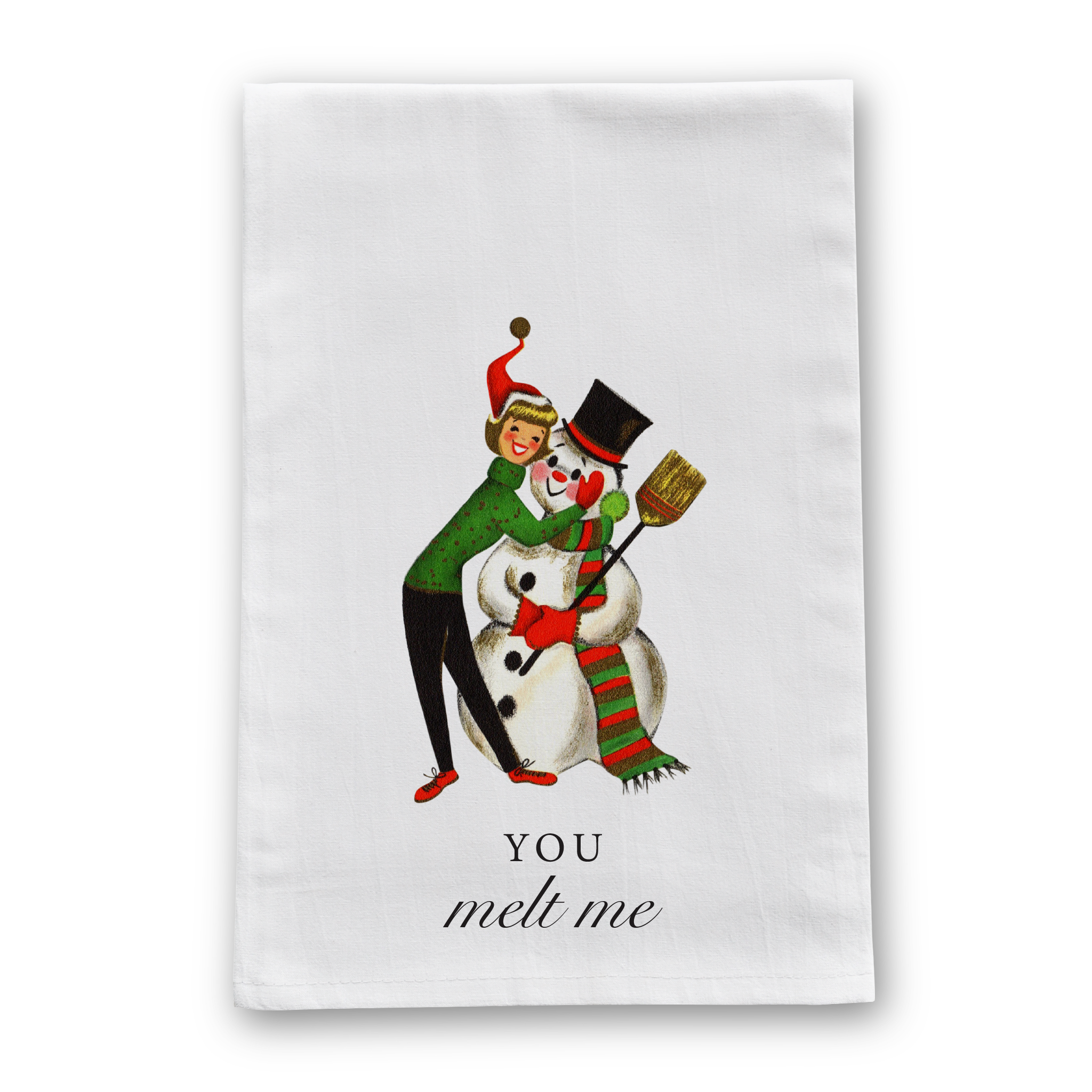 You Melt Me Snowman Vintage Christmas Tea Towel