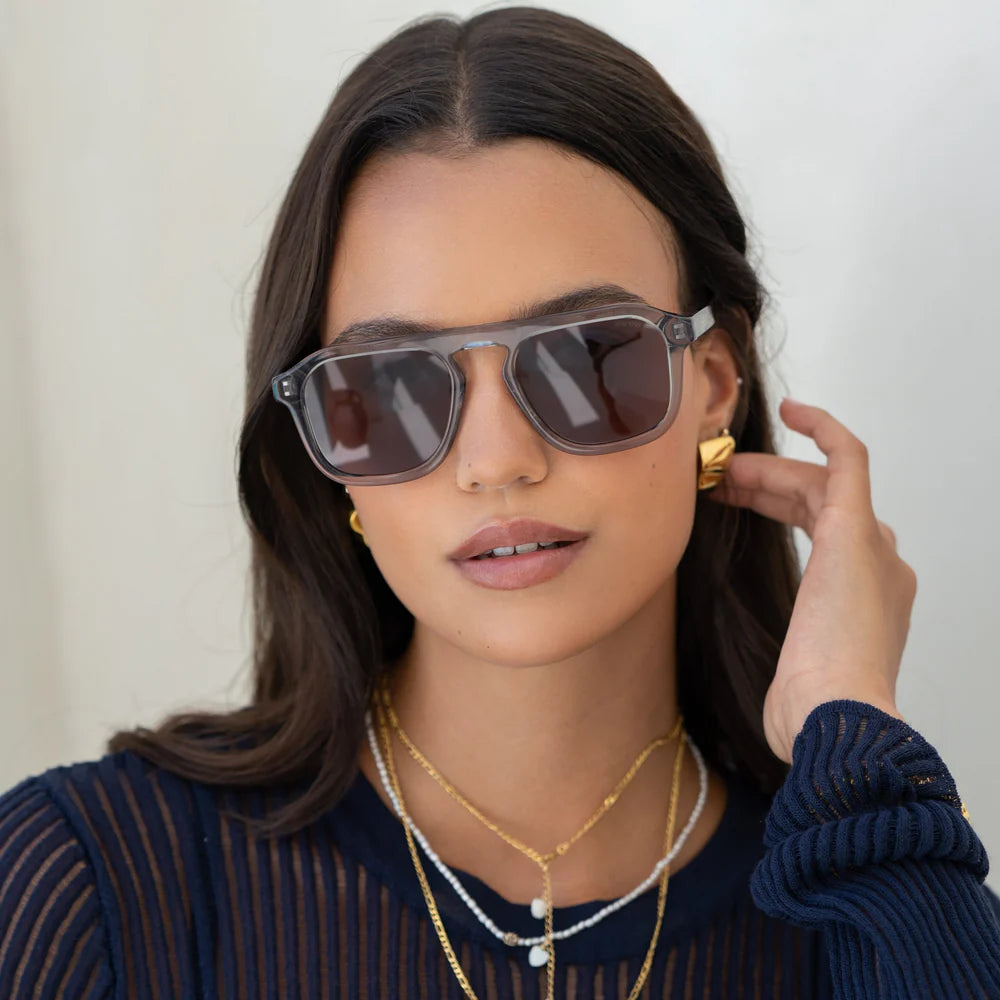 Addison Acetate Unisex Aviator Sun Crystal Gray/Brwn