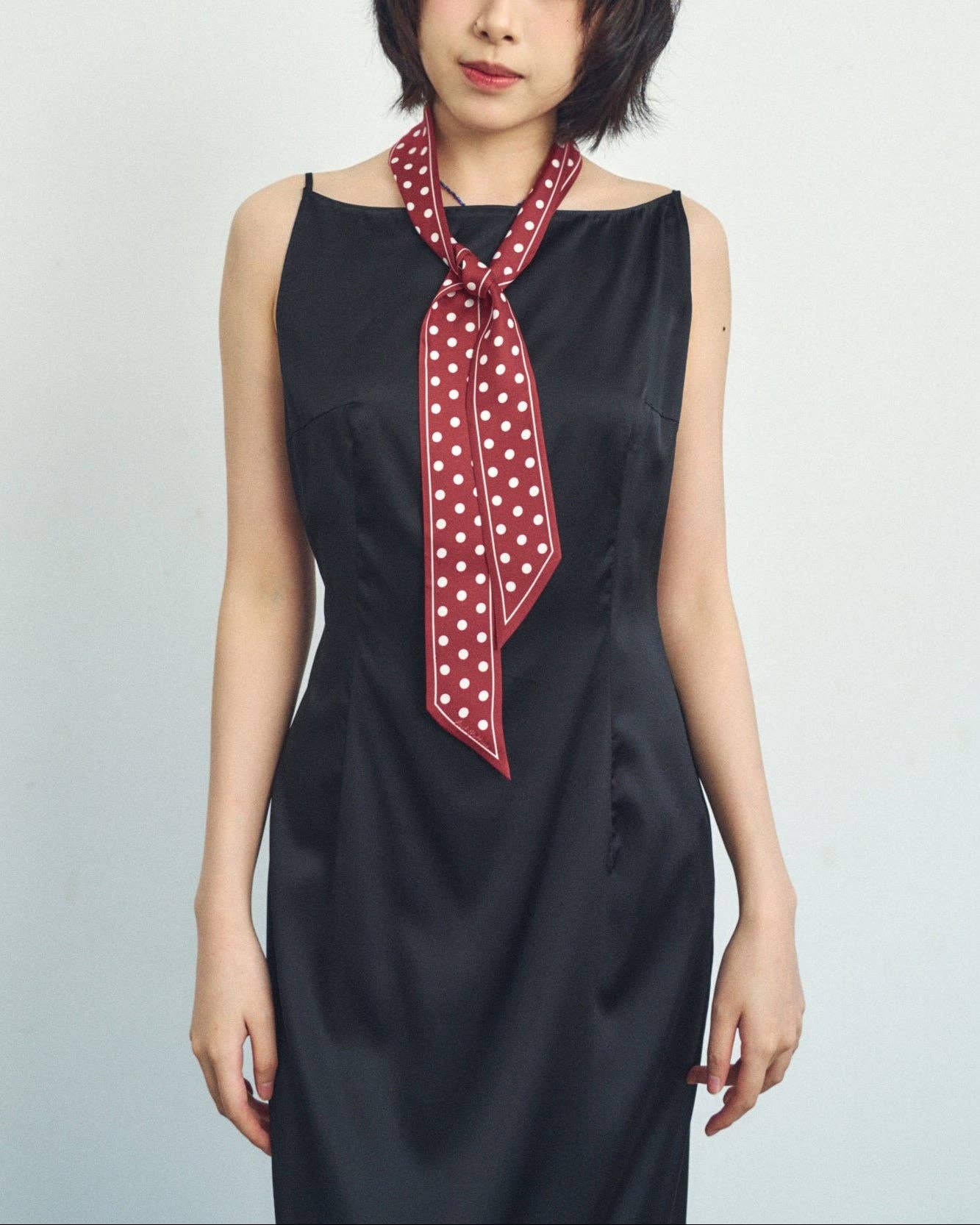 "Retro Polka" Silk Skinny Scarf - Burgundy: Burgundy