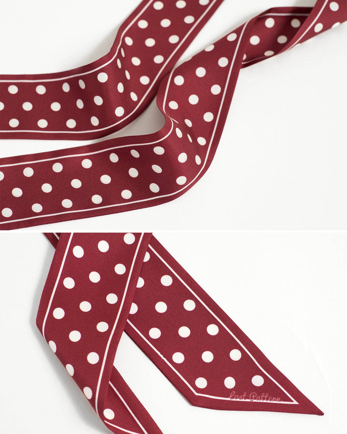 "Retro Polka" Silk Skinny Scarf - Burgundy: Burgundy