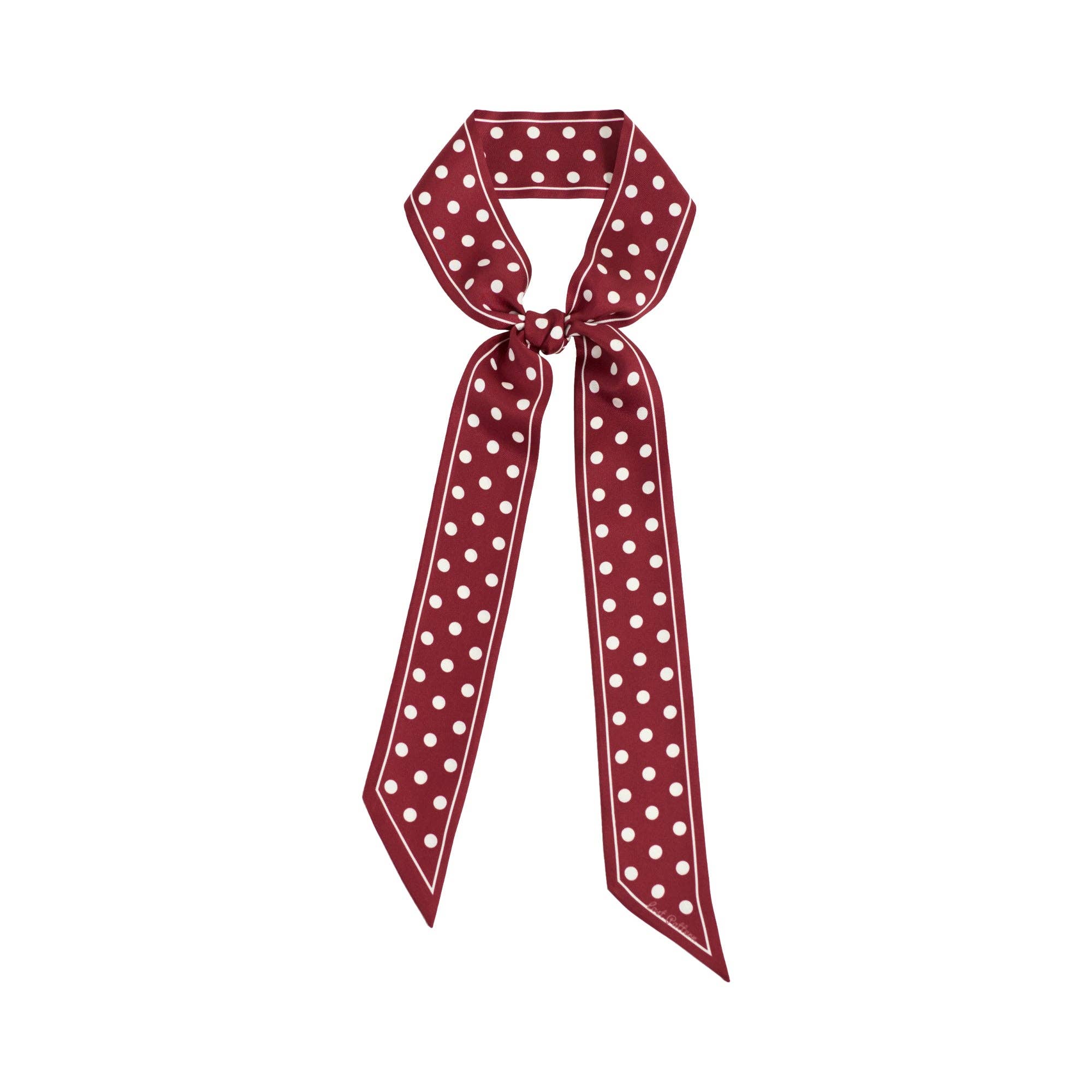 "Retro Polka" Silk Skinny Scarf - Burgundy: Burgundy
