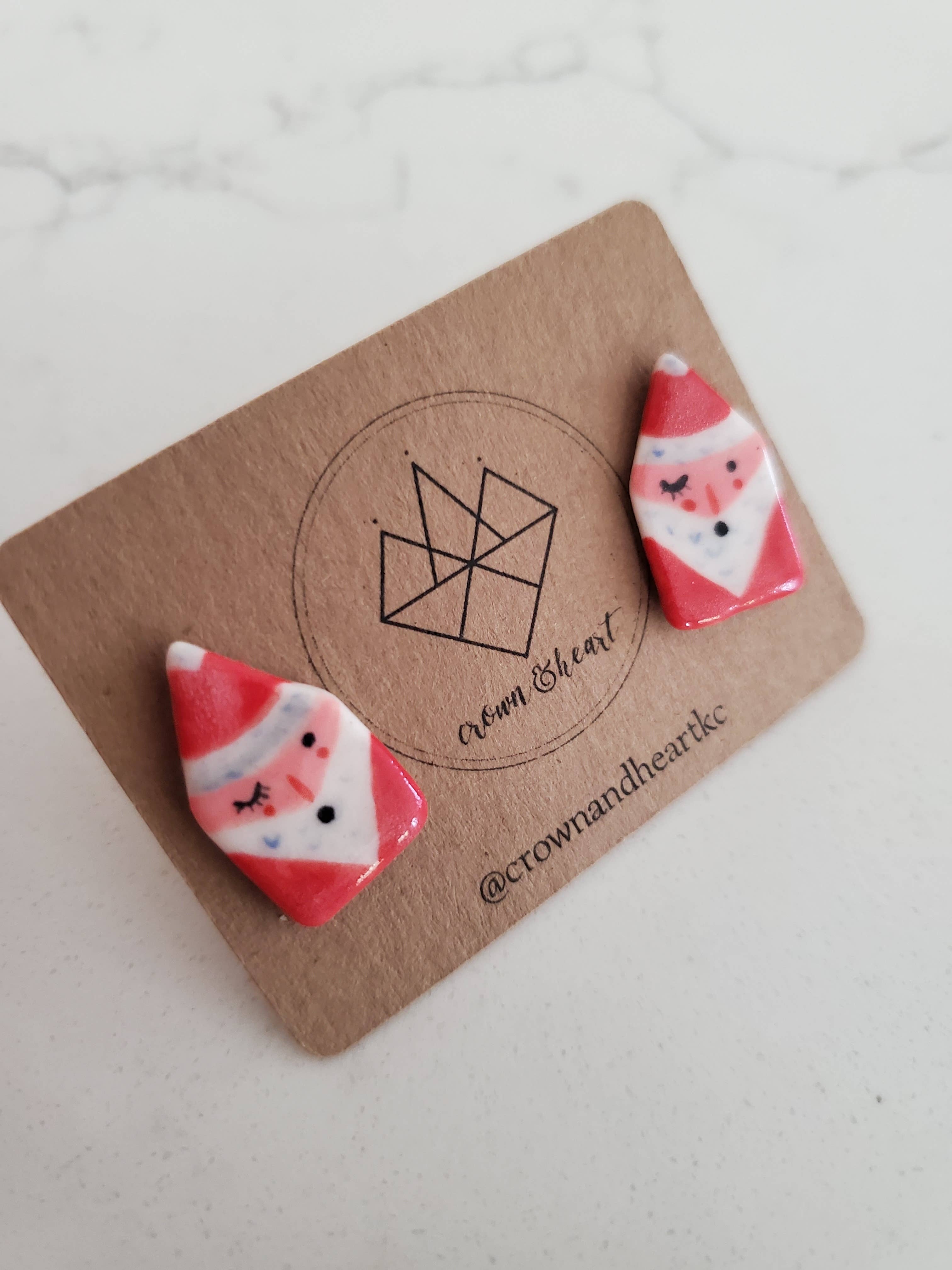 Holiday Stud Earrings (Halloween & Christmas): Santa pentagon