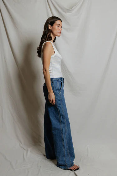 Brushed Sweater Striped Binded Tank in Pacific Stripe