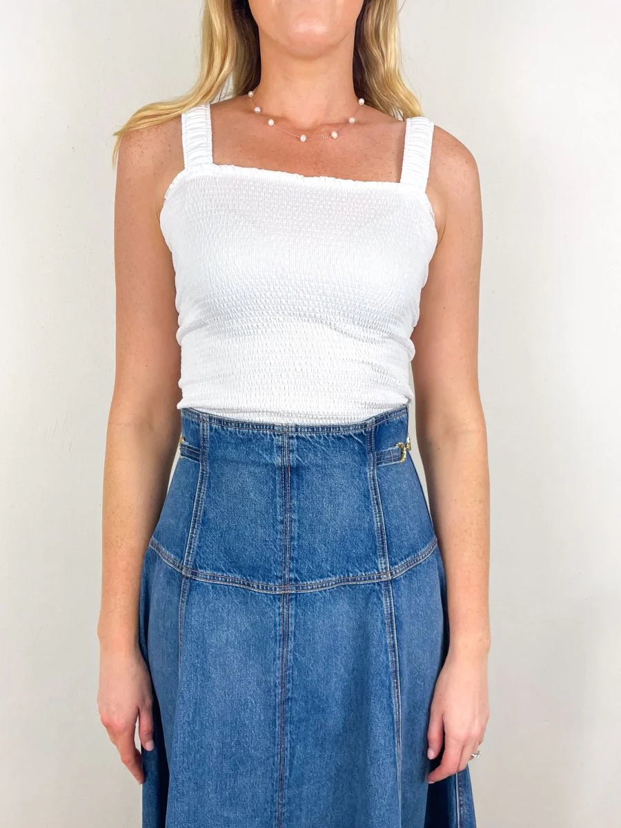 Organic Smocked Tank in White