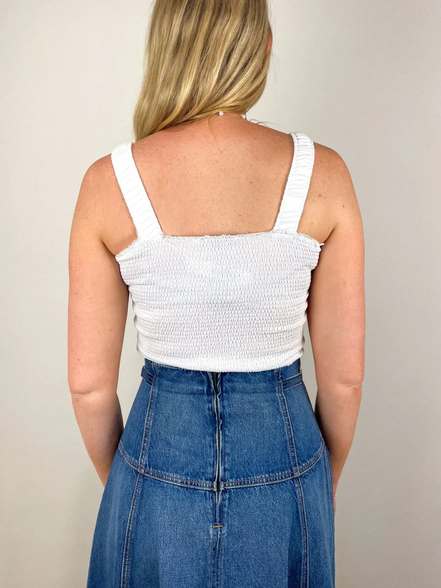 Organic Smocked Tank in White