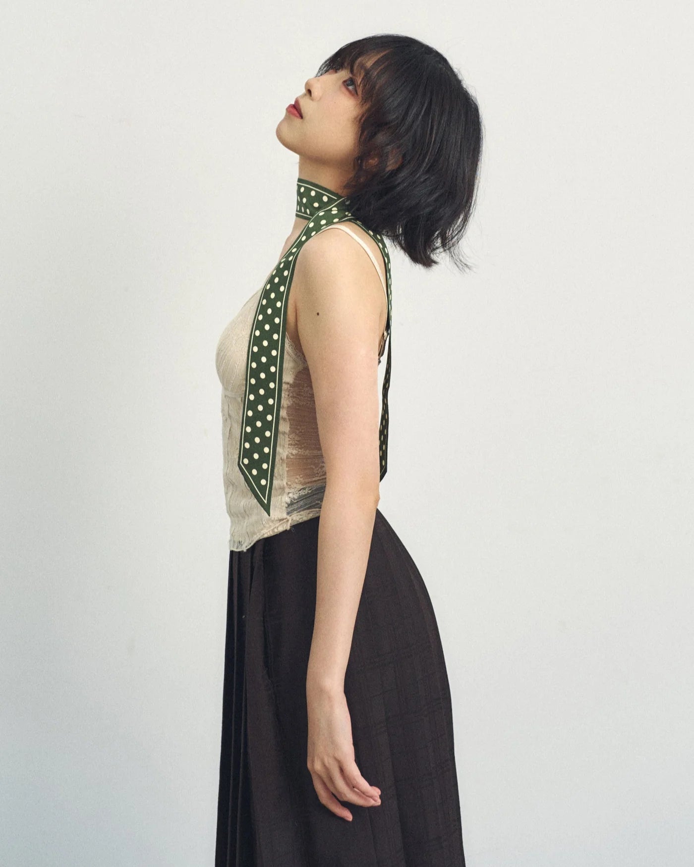Retro Polka Silk Skinny in Dark Green