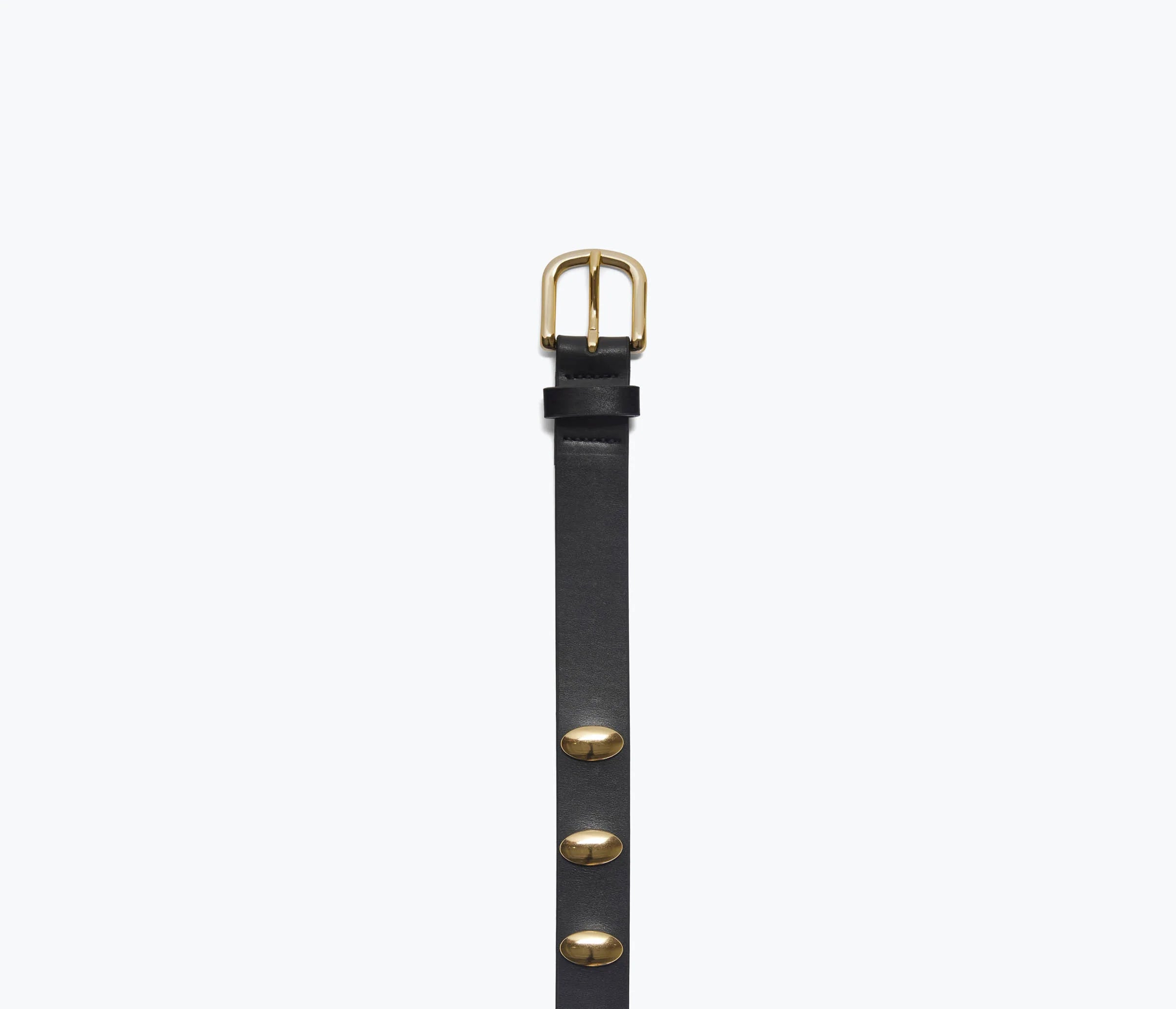 Rebecca Belt in Black Calf with Gold Oval Studs
