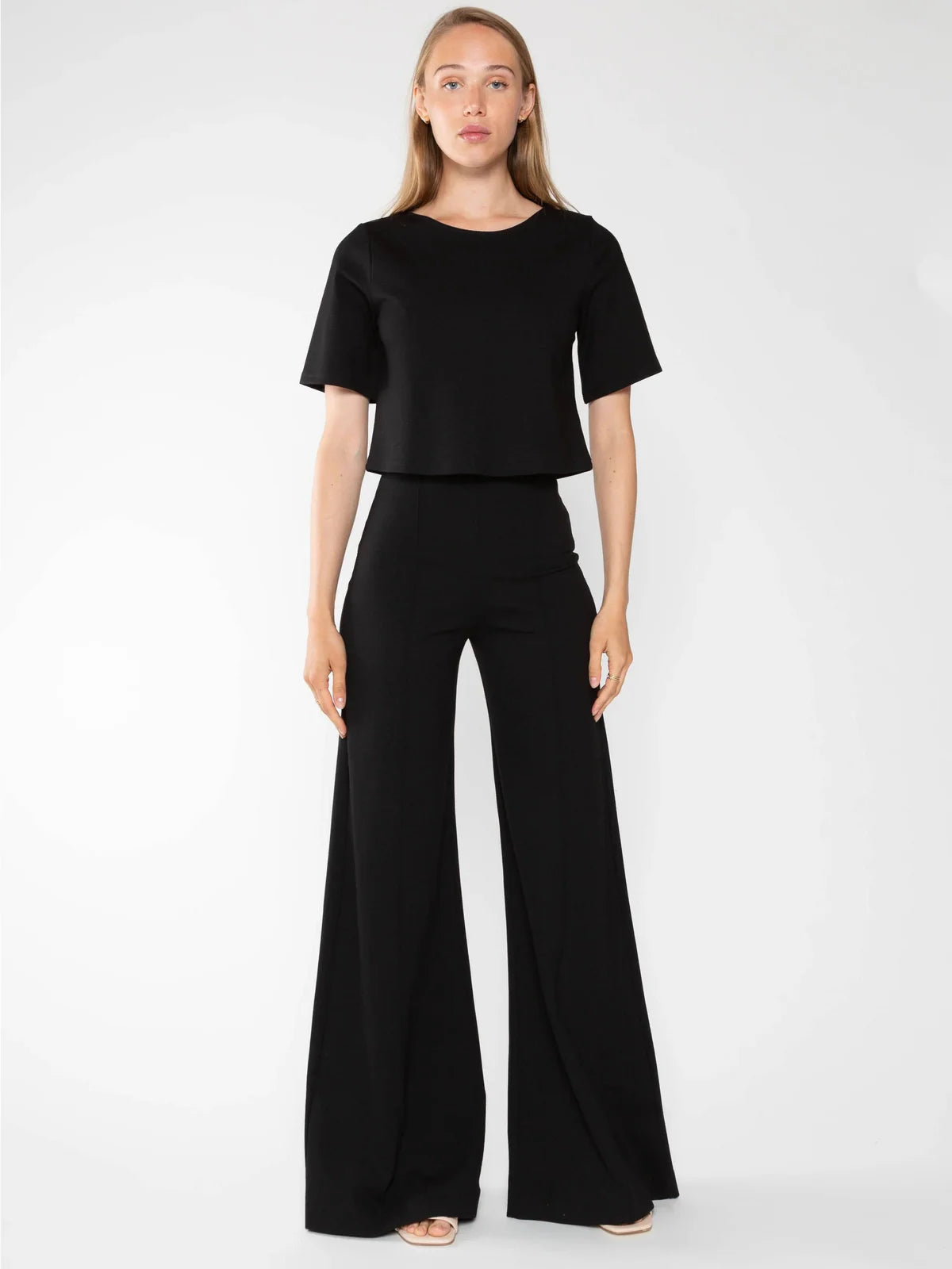 Ponte Knit Wide Leg Pant in Black