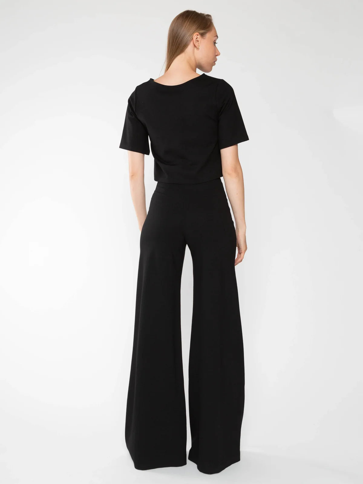 Ponte Knit Wide Leg Pant in Black